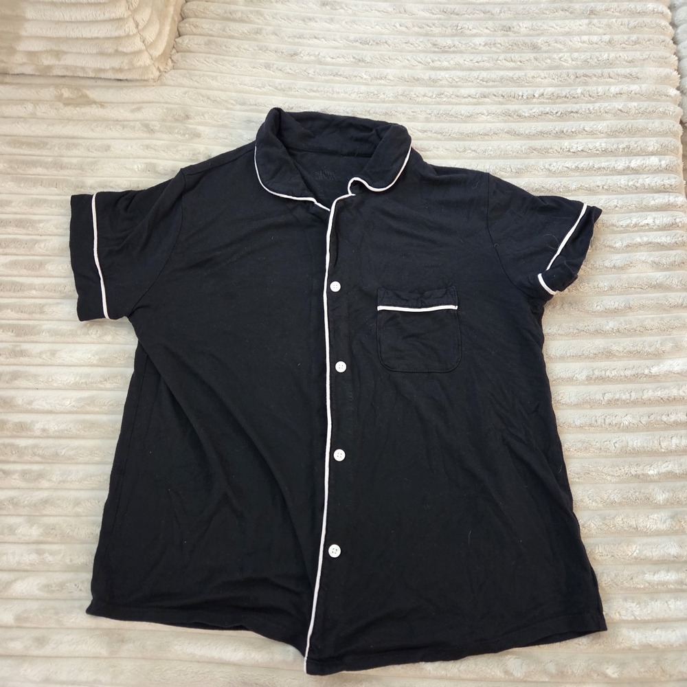 Stars Above Pajama Top Size S Small Black Short Sleeve Piping Button Down